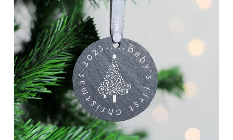 Baby's first christmas Tree Welsh Slate Decoration